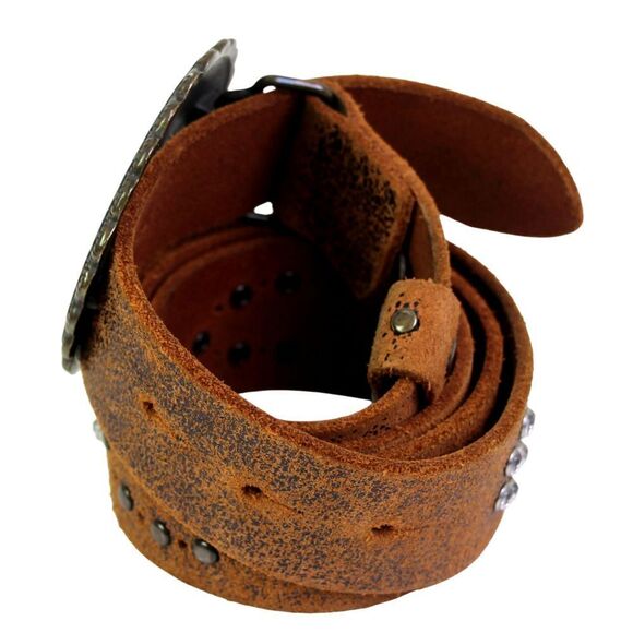 Aldo BROWN GENUINE LEATHER 1 3/8"Wd STUDDED DRESS CASUAL WOMEN'S BELT Sz L (C85 - Picture 2 of 11